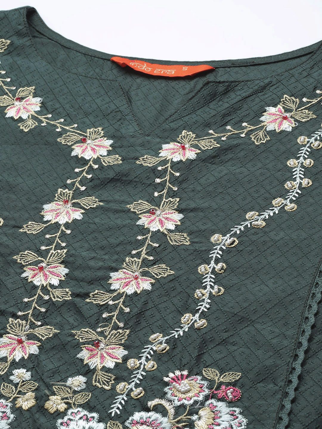 Indo Era Women Green Ethnic Motifs Embroidered Kurta with Trousers & With Dupatta | Grocsy