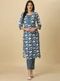HERE&NOW Floral Printed Regular Kurta with Trousers | Grocsy