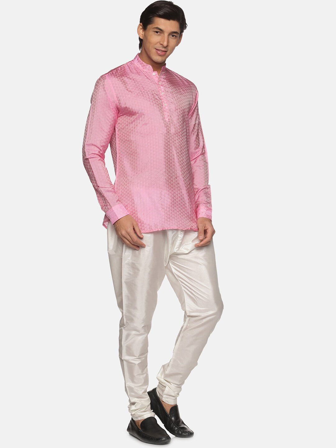 Sethukrishna Men Pink Angrakha Kurta with Pyjamas | Grocsy