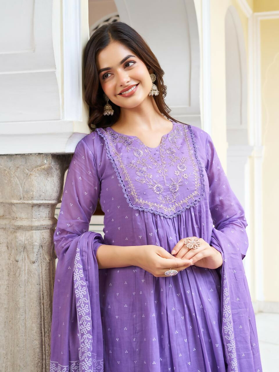 The52 Women's Beautiful Cotton Fabric Embroidery Work Straight Kurta Pant and Dupatta Set | Grocsy