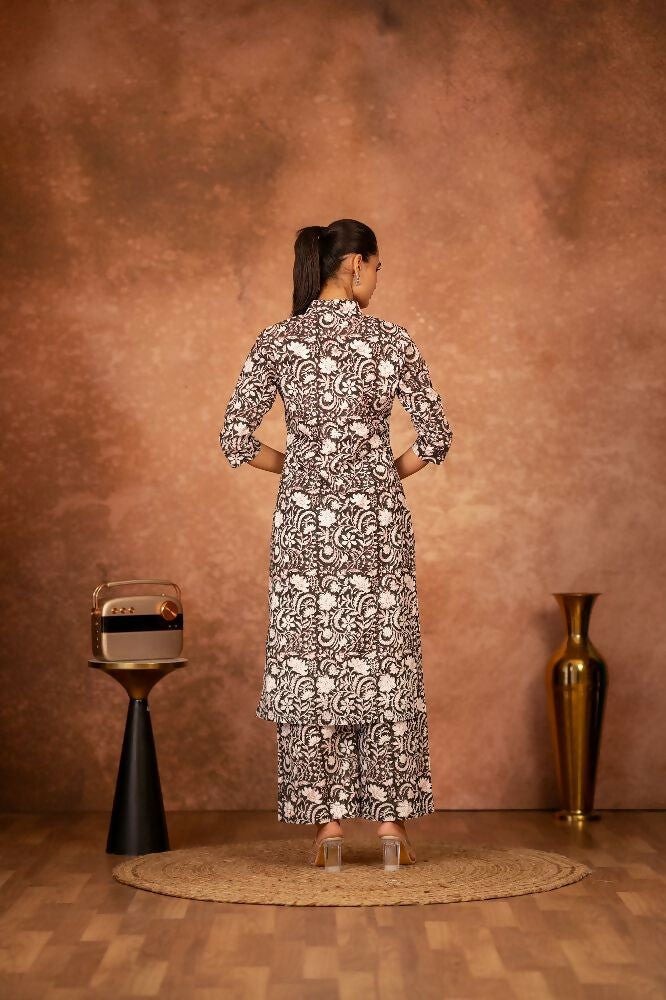 Joban Fashion Black Floral Hand Block Printed Cotton Kurta Pant Set | Grocsy
