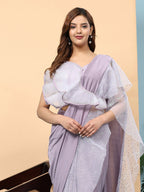 Light Purple Lycra Solid Ready to Wear Saree with stitched Blouse - Nita | Grocsy