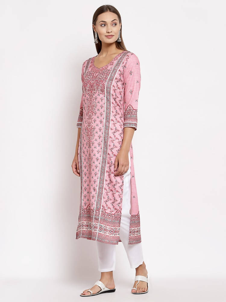 Myshka Women's Multi Pashmeena Printed 3/4 Sleeve Round Neck Casual Winter Kurta | Grocsy