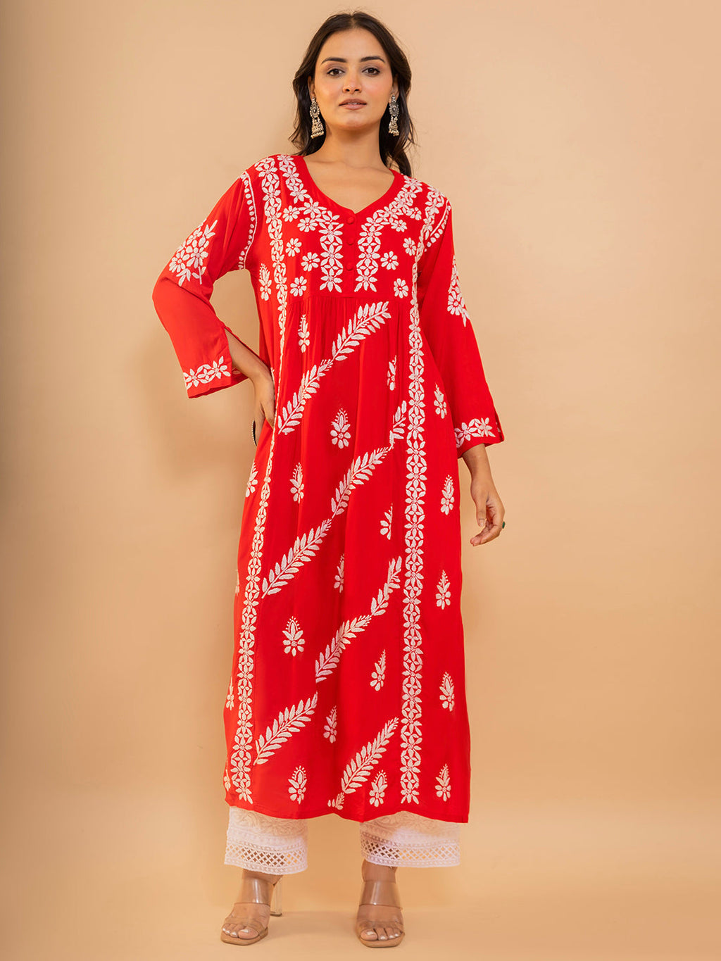 HOUSE OF KARI Cotton Floral Embroidered Chikankari Kurta | Grocsy