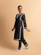 HOUSE OF KARI Floral Embroidered Chikankari Kurta With Trouser | Grocsy