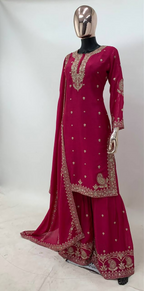Lorenvalley Fashion Pink Chinon Embroidery With Sequince Work Salwar Kameez Stitched | Grocsy
