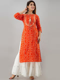 HERE&NOW Orange Tie Up Neck Bandhani Printed Gotta Patti Kurta | Grocsy