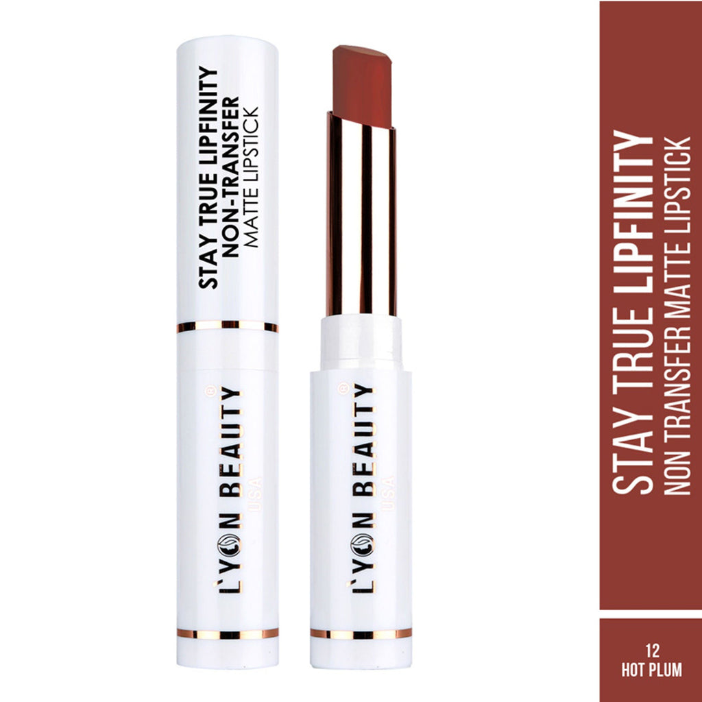 Lyon Beauty Stay True Lipfinity Non Transfer Matte Lipstick - Hot Plum 12 | Grocsy