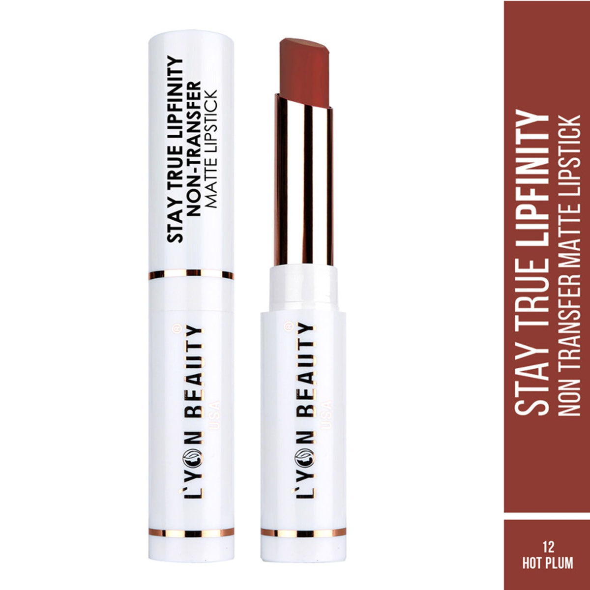 Lyon Beauty Stay True Lipfinity Non Transfer Matte Lipstick - Hot Plum 12 | Grocsy