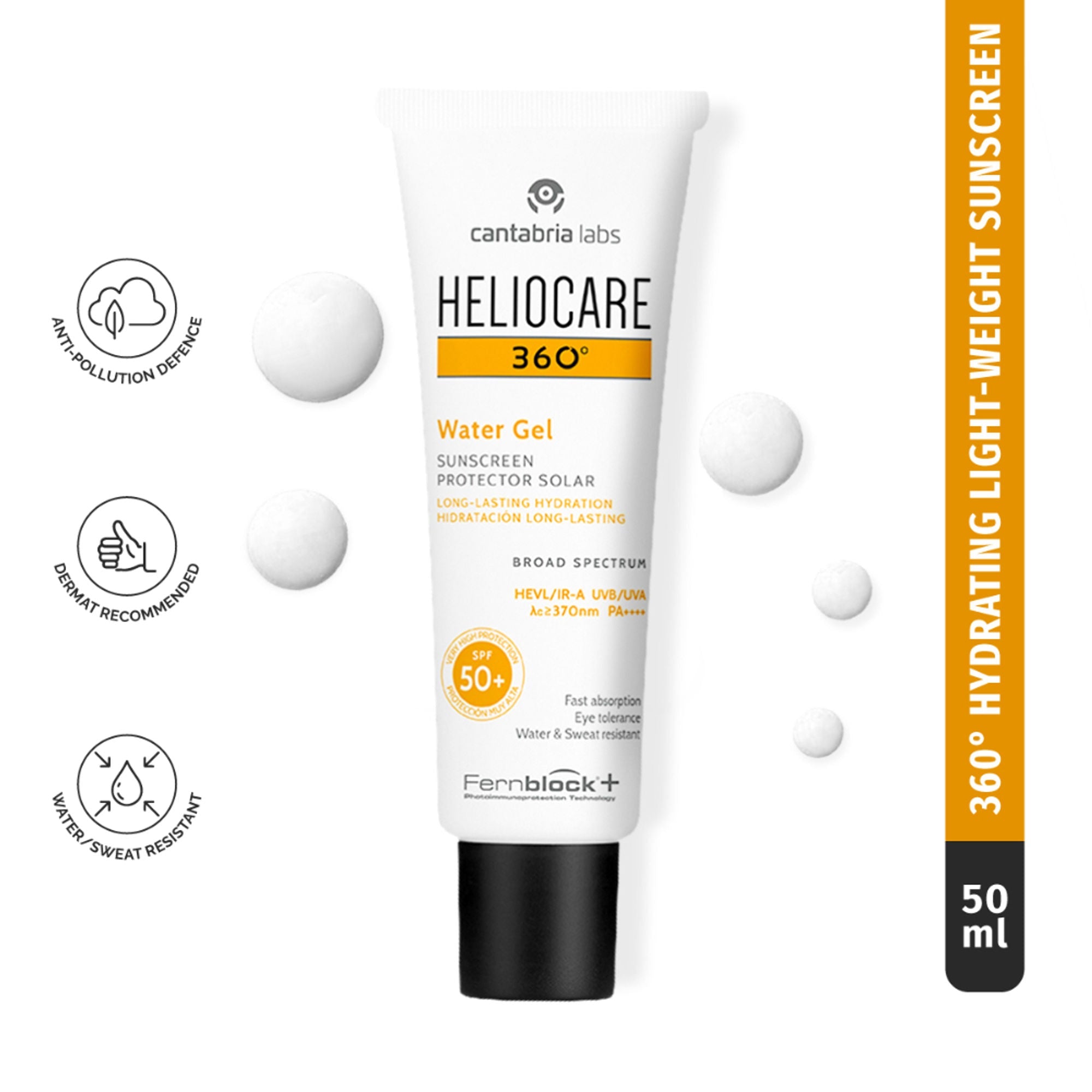Heliocare Water Gel Hydrating Sunscreen SPF 50+ Pa++++, Water & Sweat Resistant, For Dry & Dull Skin | Grocsy