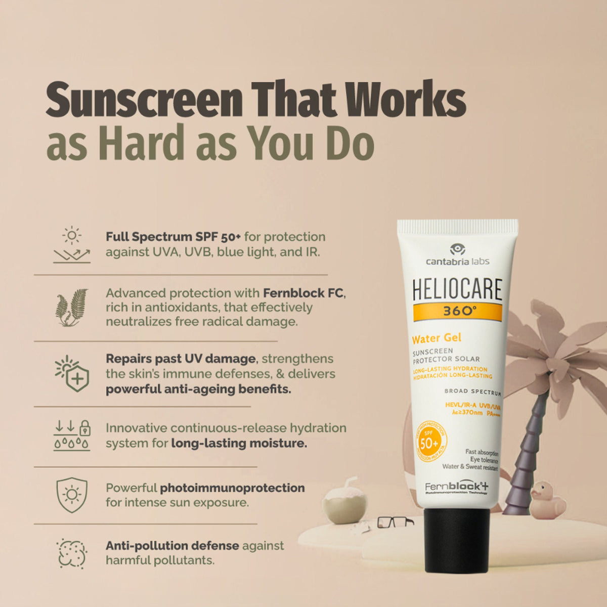 Heliocare Water Gel Hydrating Sunscreen SPF 50+ Pa++++, Water & Sweat Resistant, For Dry & Dull Skin | Grocsy