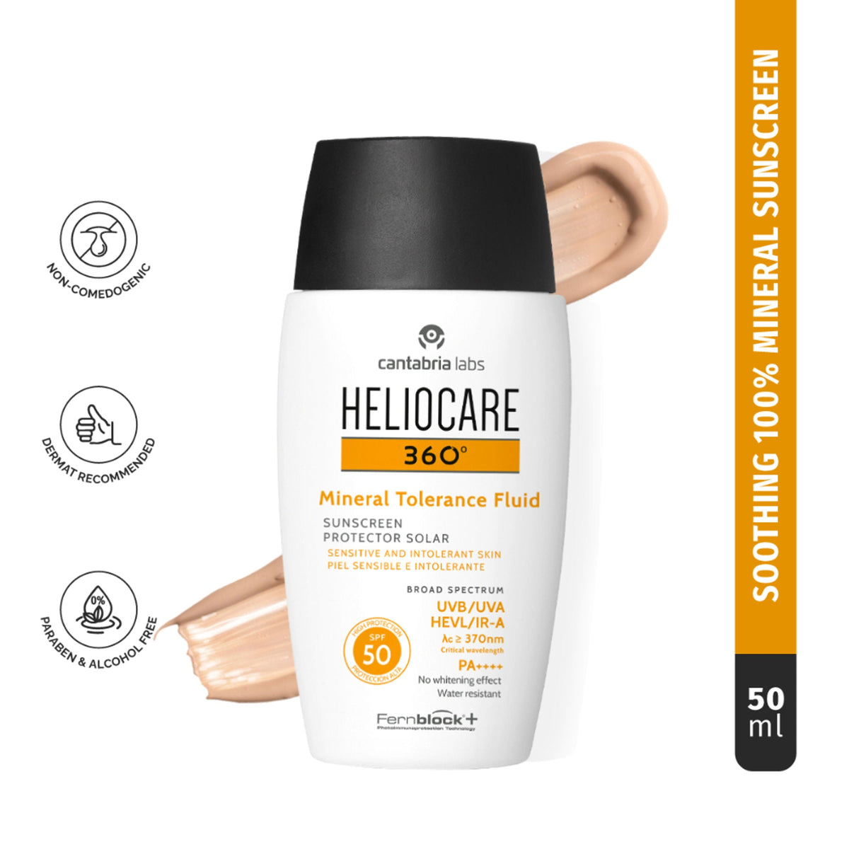 Heliocare Mineral Tolerance Fluid Sunscreen SPF 50 Pa++++ 100% Mineral, Vit C & E Sensitive Skin | Grocsy