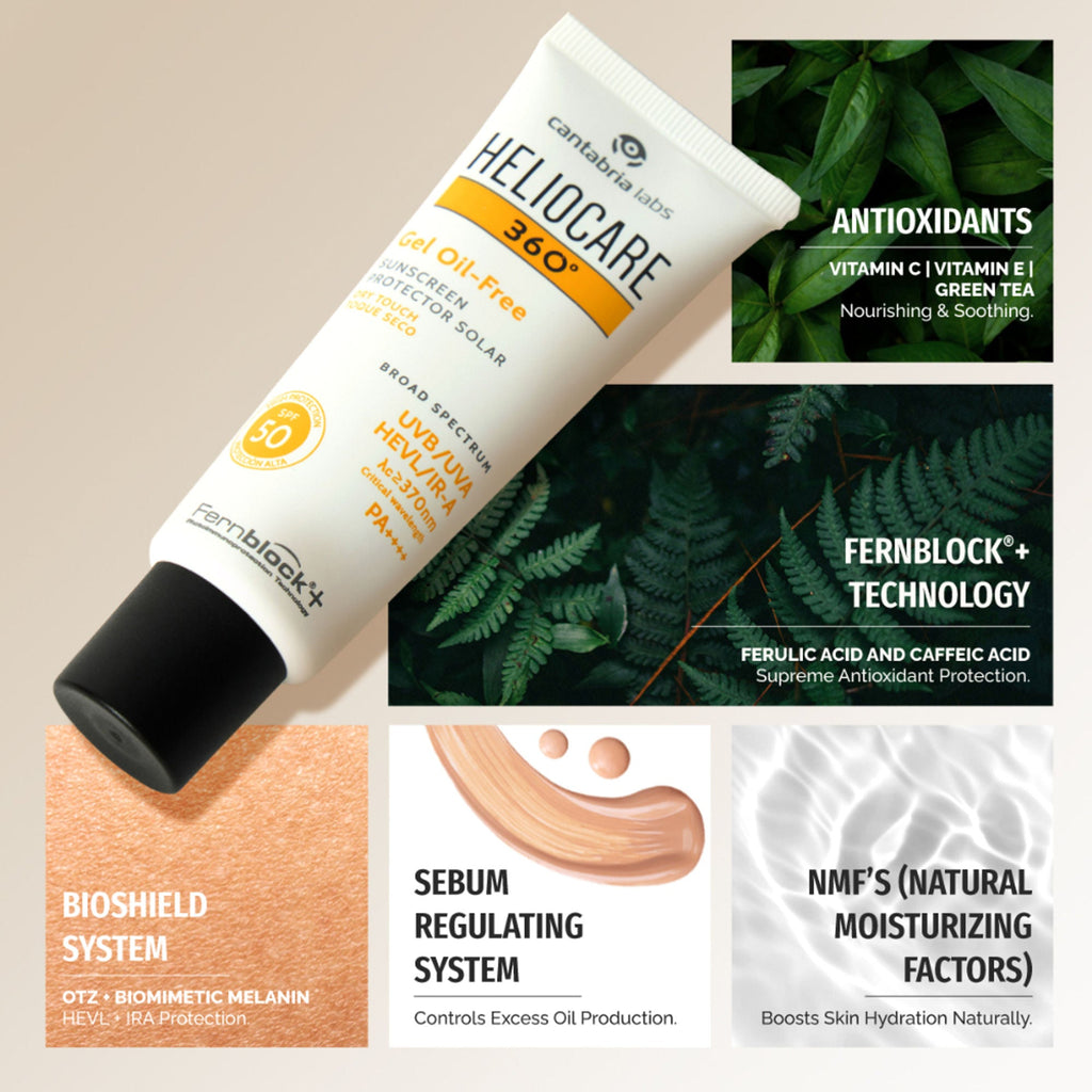 Heliocare 360 Gel Oil-Free Sunscreen SPF 50 Pa++++ Oily & Combination Skin, Anti-Acne, Matte Finish | Grocsy