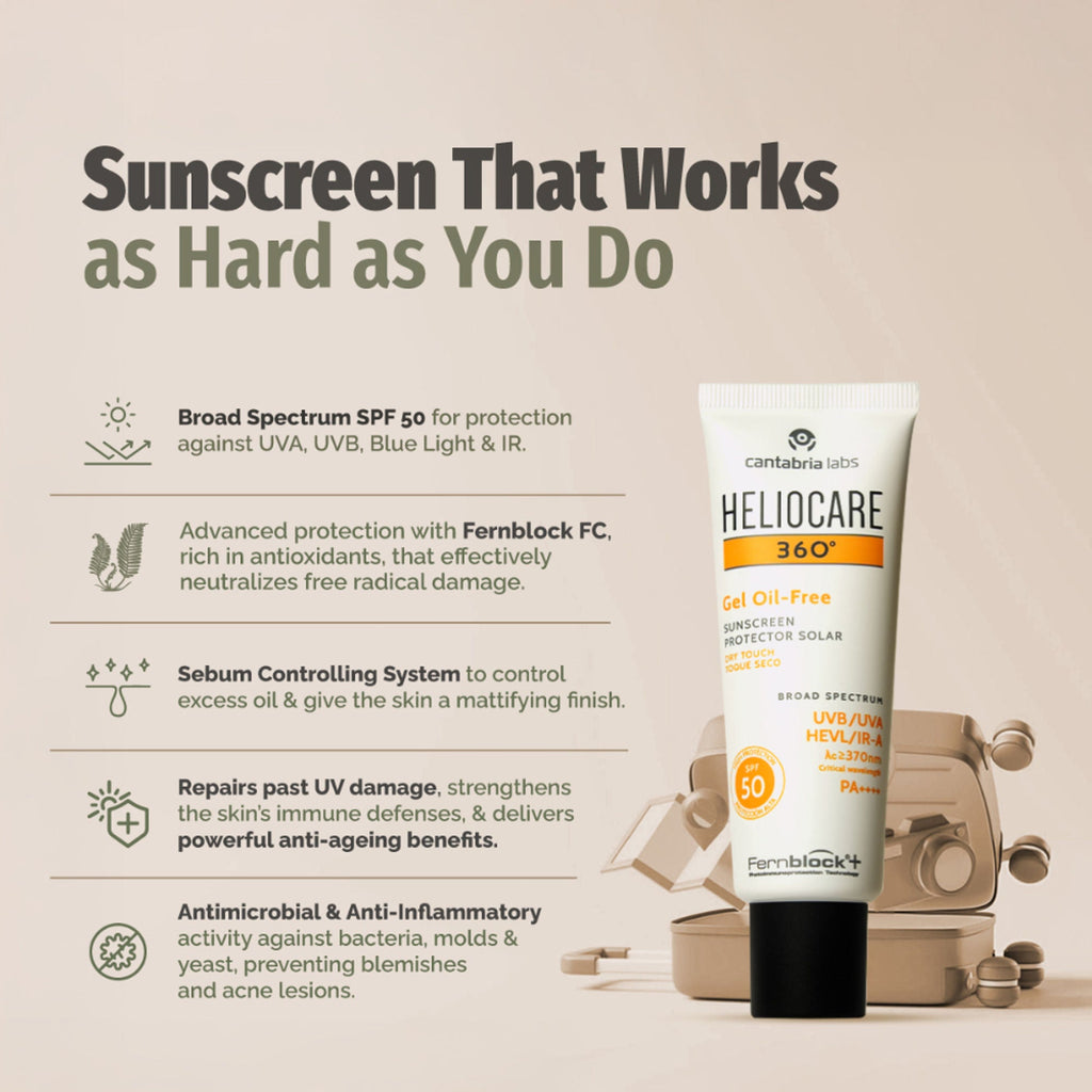 Heliocare 360 Gel Oil-Free Sunscreen SPF 50 Pa++++ Oily & Combination Skin, Anti-Acne, Matte Finish | Grocsy