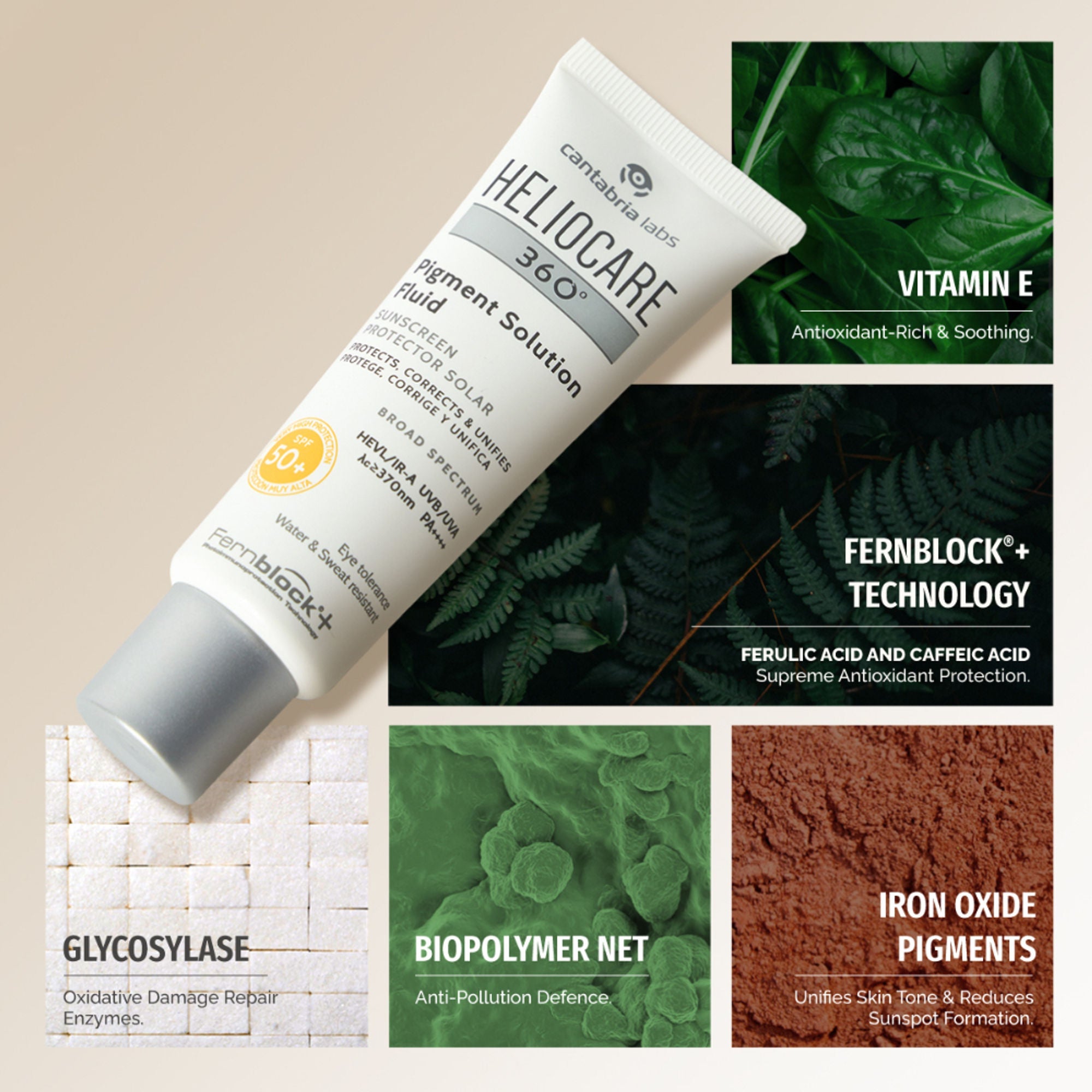 Heliocare 360 Pigment Solution Fluid Sunscreen With Niacinamide SPF 50+ Pa++++ Remove Tan & Brighten | Grocsy