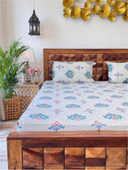 URBAN SPACE Divine White Ethnic Motifs 144 TC Cotton Queen Bedsheet & 2 Pillow Covers | Grocsy
