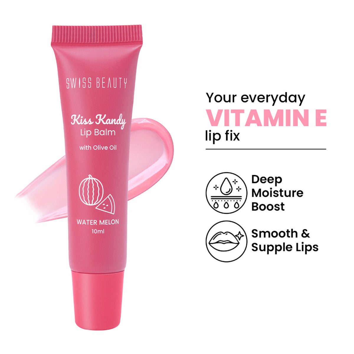 Swiss Beauty Kiss Kandy Tinted Lip Balm | Non-Sticky with Olive Oil & Vitamin E - 02 Water Melon | Grocsy