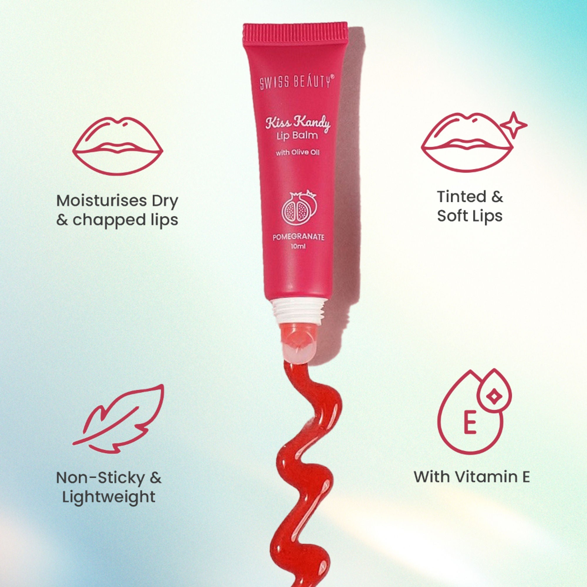 Swiss Beauty Kiss Kandy Tinted Lip Balm | Non-Sticky with Olive Oil & Vitamin E - 05 Pomegranate | Grocsy