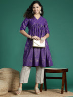 Sangria Ethnic Motifs Print Gotta Patti Pure Cotton Anarkali Kurta | Grocsy
