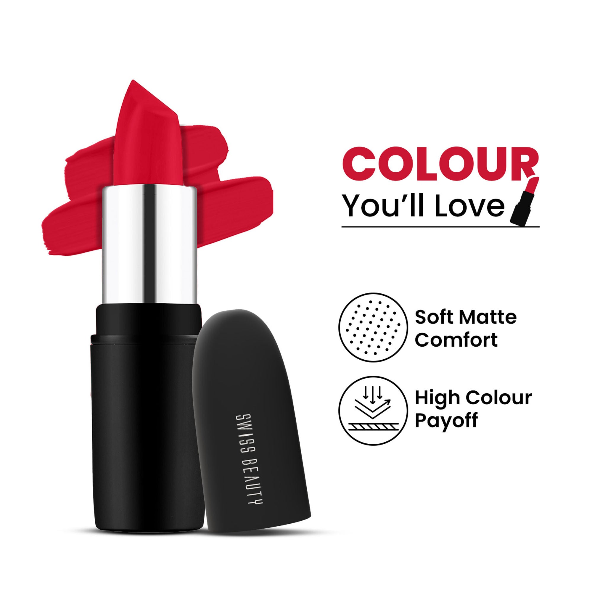 Swiss Beauty Pure Matte Lipstick , Non-Drying, Smooth Glide, Long Lasting - 206 Coral Red | Grocsy