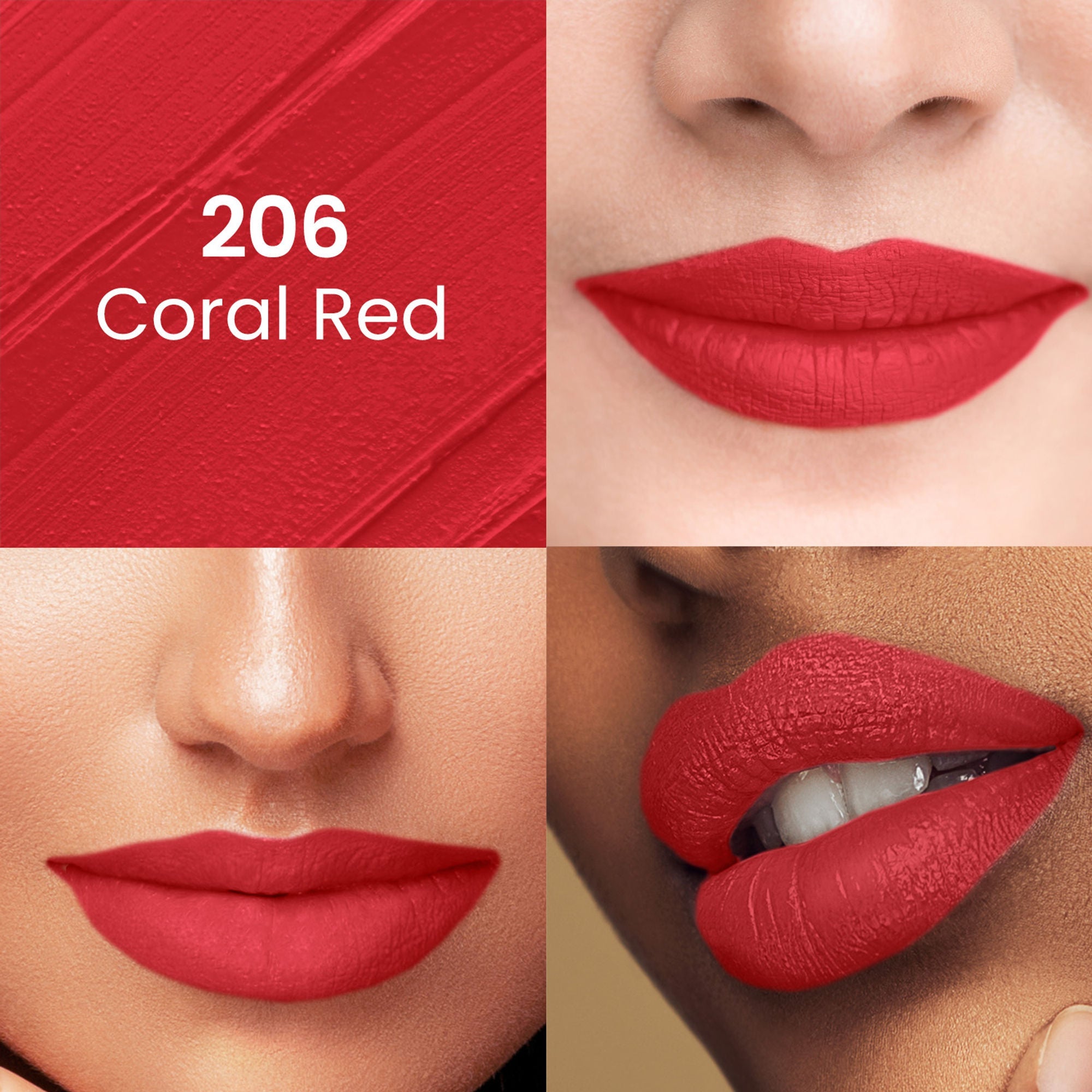 Swiss Beauty Pure Matte Lipstick , Non-Drying, Smooth Glide, Long Lasting - 206 Coral Red | Grocsy
