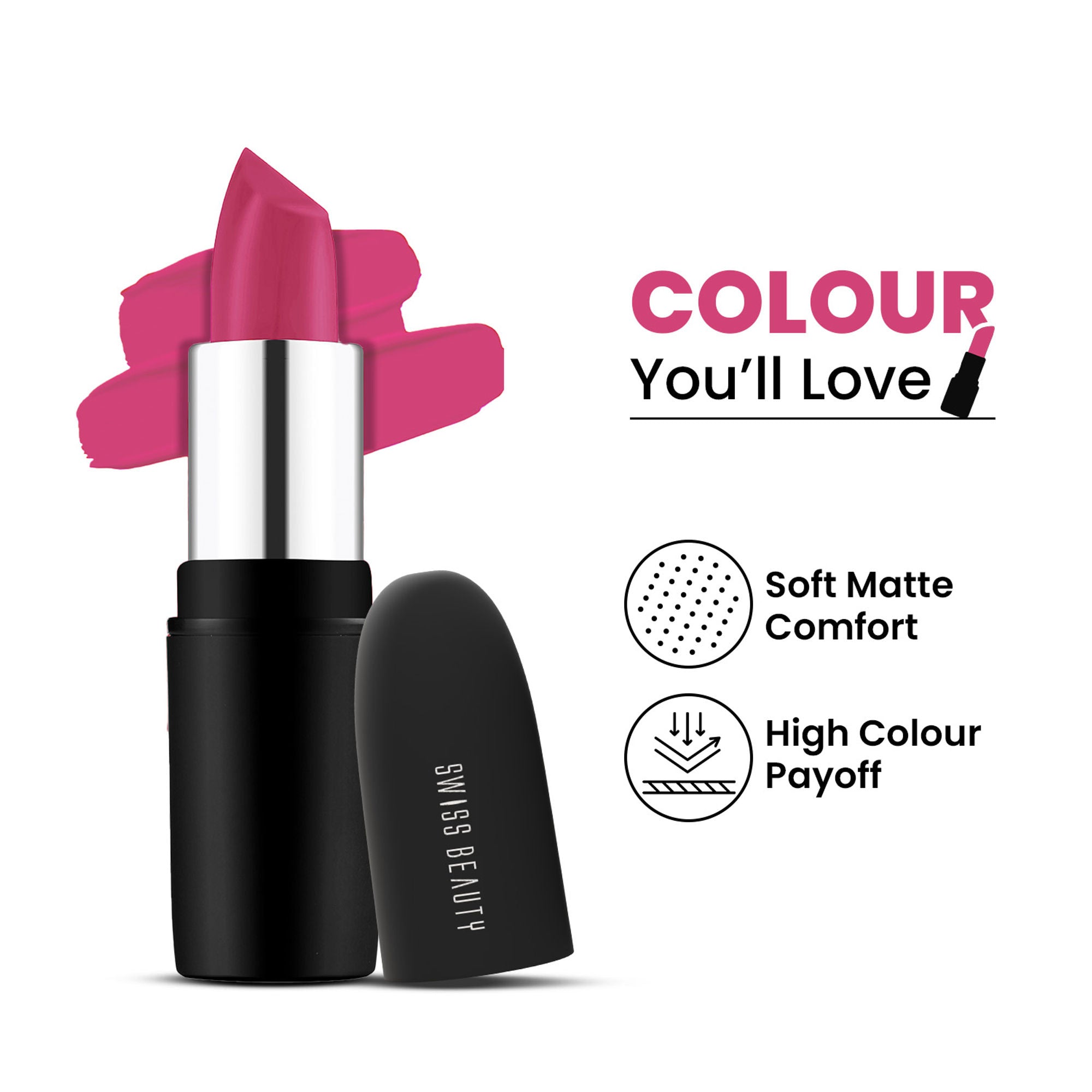 Swiss Beauty Pure Matte Lipstick , Non-Drying, Smooth Glide, Long Lasting - 209 Pink Blossom | Grocsy
