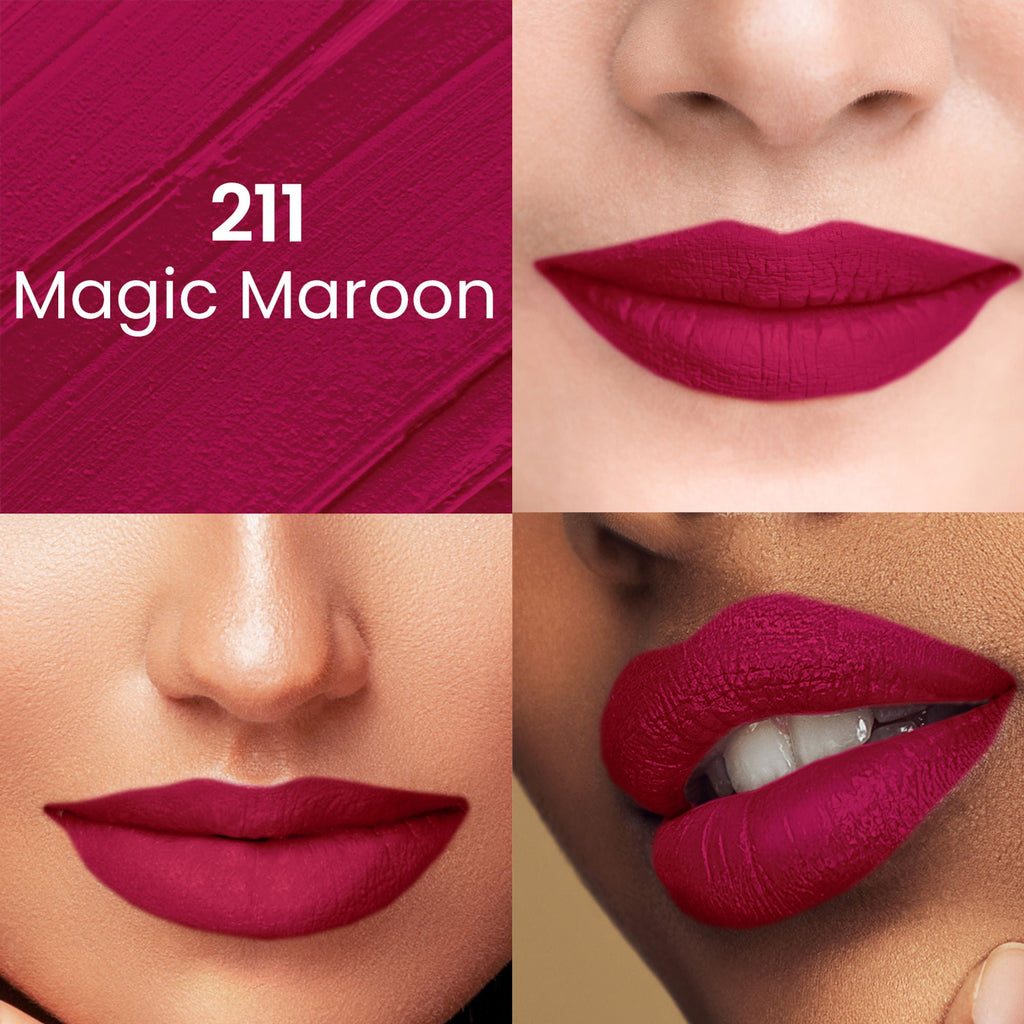 Swiss Beauty Pure Matte Lipstick , Non-Drying, Smooth Glide, Long Lasting - 211 Magic Maroon | Grocsy
