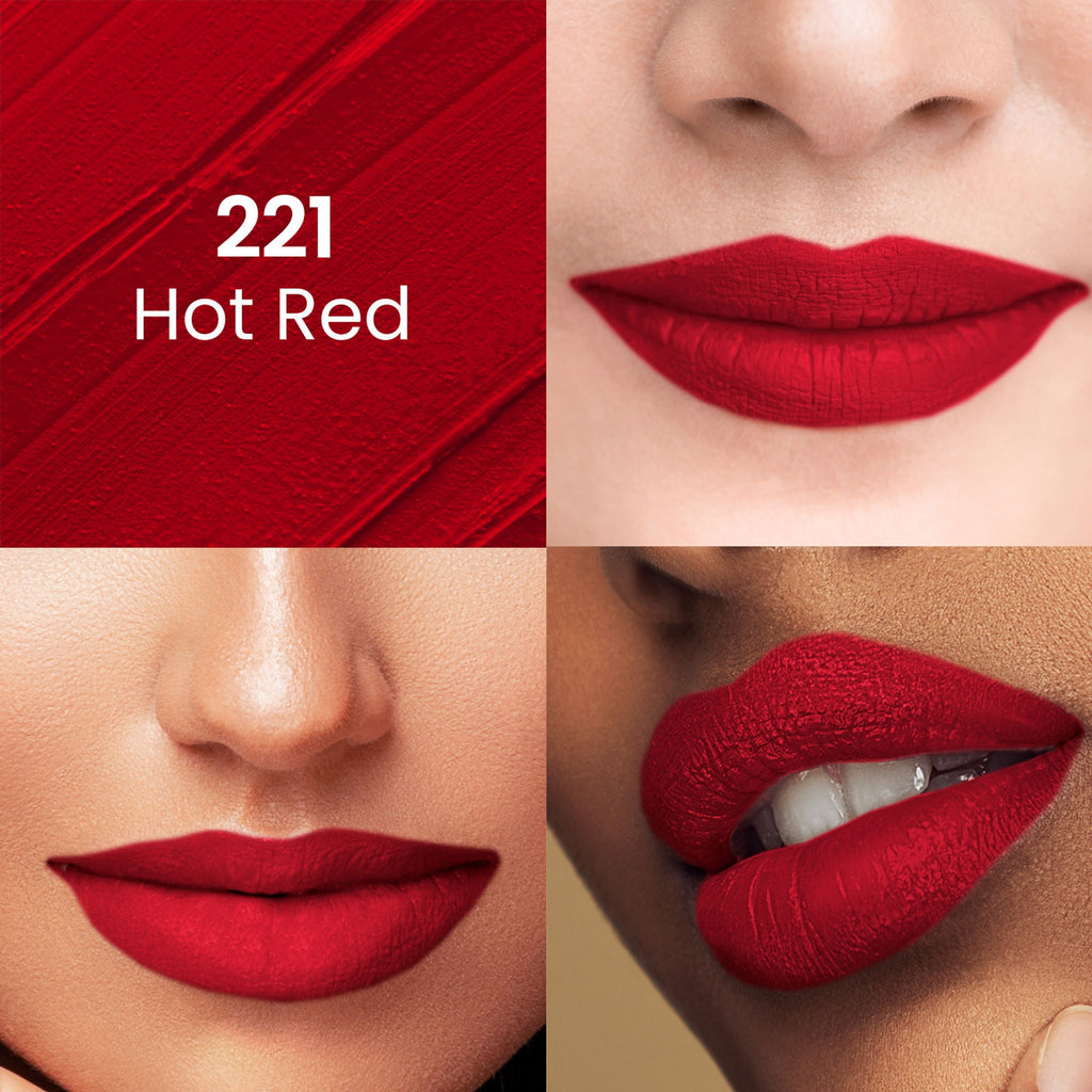 Swiss Beauty Pure Matte Lipstick , Non-Drying, Smooth Glide, Long Lasting - 221 Hot Red | Grocsy