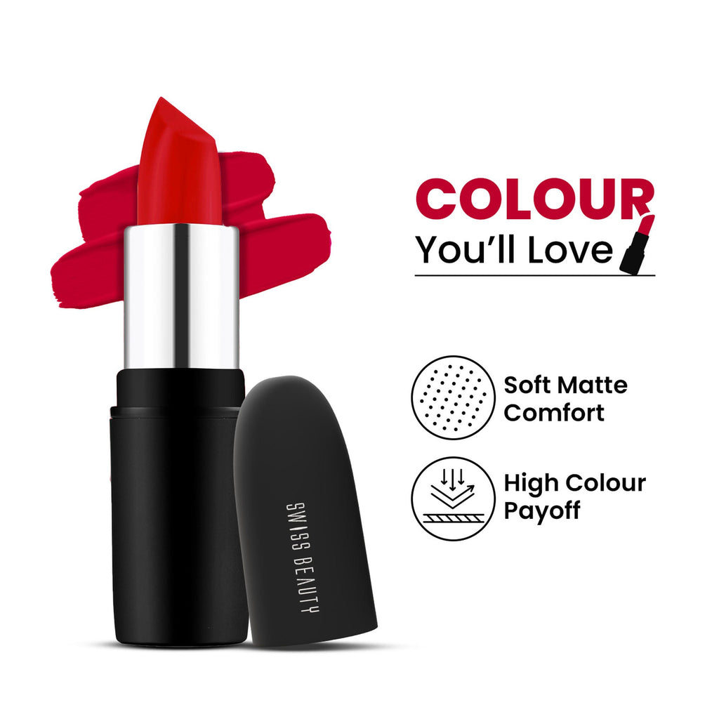 Swiss Beauty Pure Matte Lipstick , Non-Drying, Smooth Glide, Long Lasting - 222 Hot Nude | Grocsy