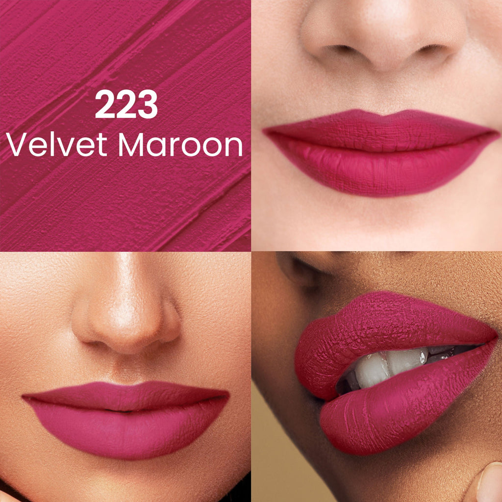 Swiss Beauty Pure Matte Lipstick , Non-Drying, Smooth Glide, Long Lasting - 223 Velvet Maroon | Grocsy