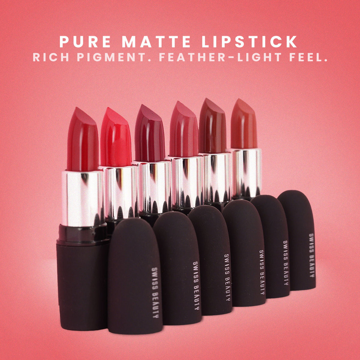 Swiss Beauty Pure Matte Lipstick , Non-Drying, Smooth Glide, Long Lasting - 213 Bare | Grocsy