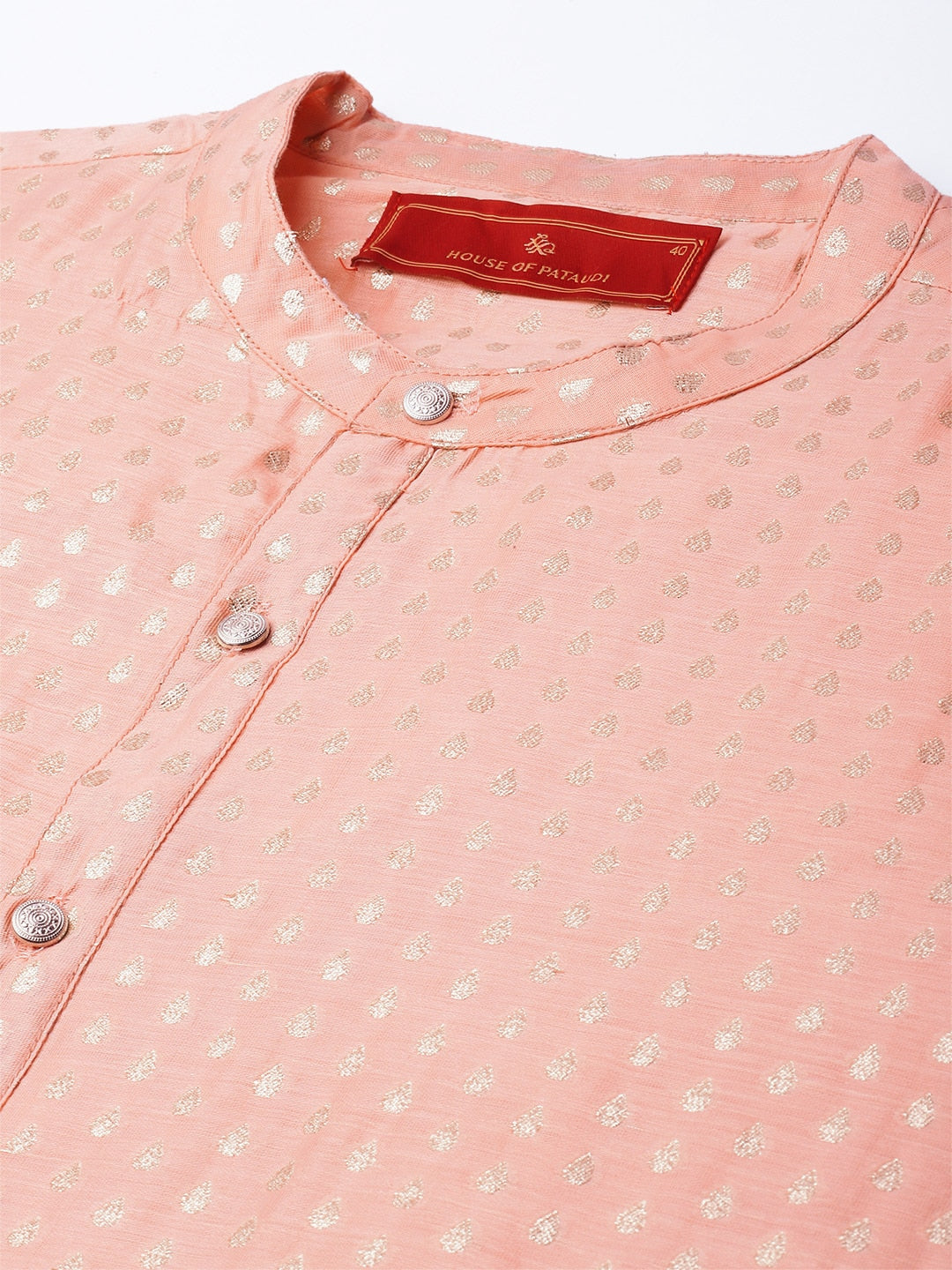 House of Pataudi Men Peach-Coloured Ethnic Motifs Printed Kurta | Grocsy