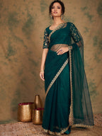 Sangria Embroidered Detailed Net Saree | Grocsy
