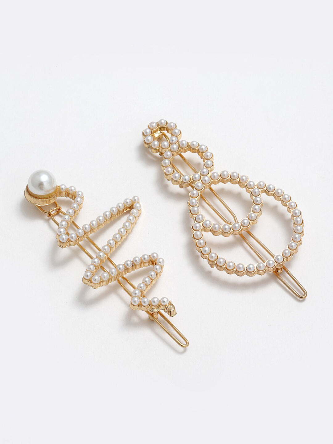 Panash Women Set of 2 Gold-Toned & White Beaded Hair Pins | Grocsy