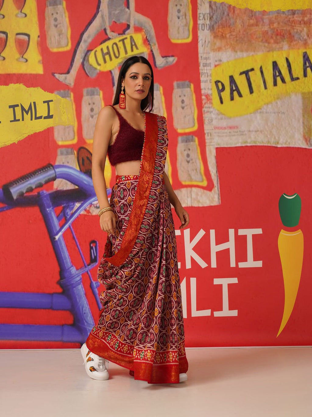 Tikhi Imli Ethnic Motifs Printed Cotton Ready to Wear Saree | Grocsy