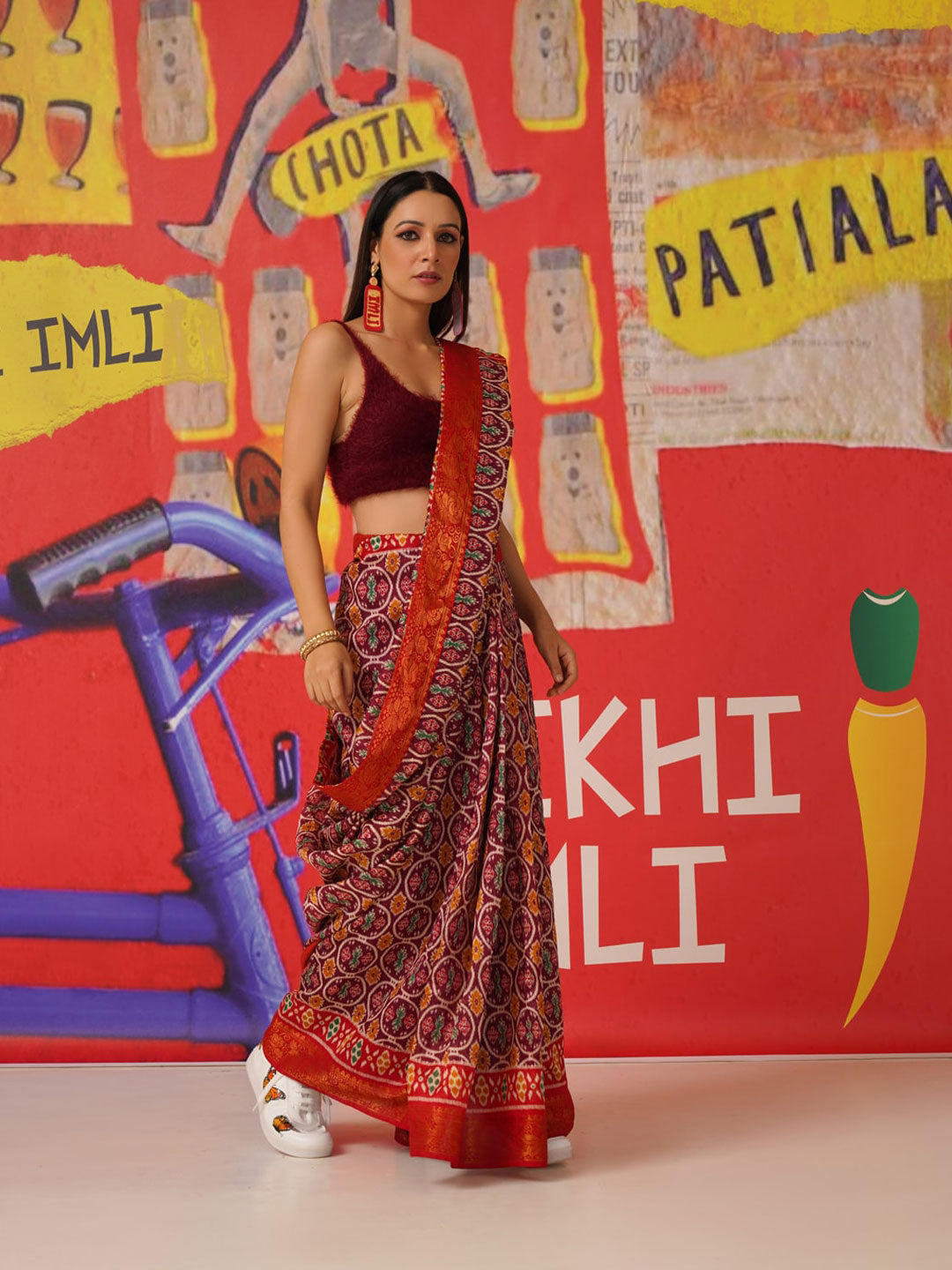 Tikhi Imli Ethnic Motifs Printed Cotton Ready to Wear Saree | Grocsy