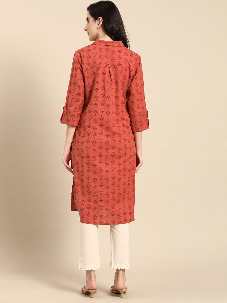 All About You Women Red Cotton Ethnic Motifs Printed Pathani Kurta | Grocsy