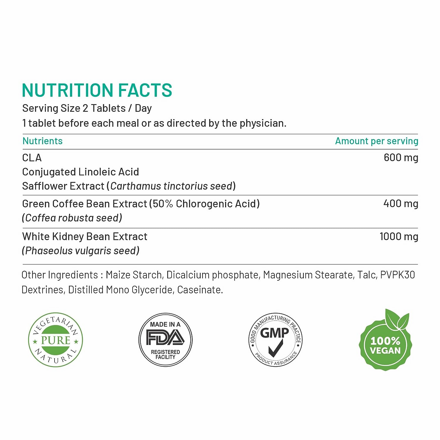 Bliss Welness CLA White Kidney Bean Extract Green Coffee Bean Extract Tablets | Grocsy