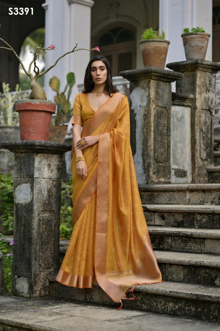 Mustard Kalyani Silk Woven Design Saree - Priyalaxmi | Grocsy