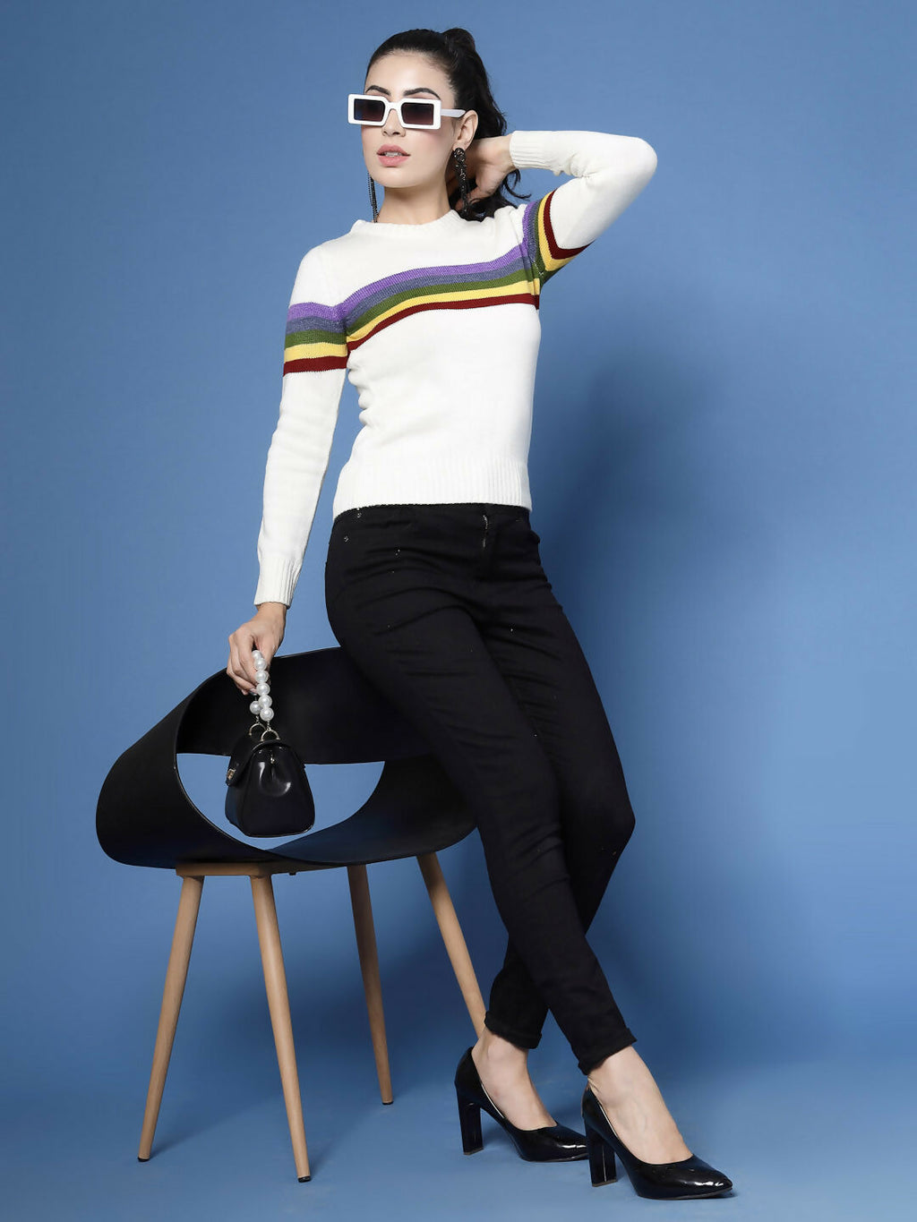 Women Winter White Acrylic Sweater - Wool Trees | Grocsy