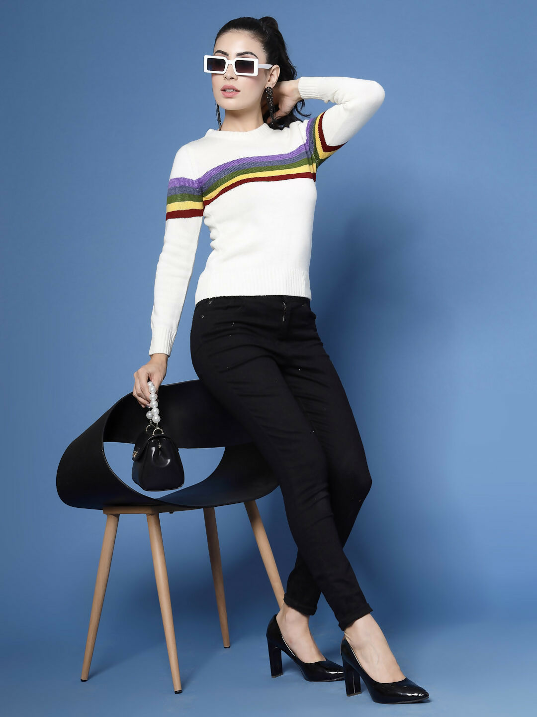 Women Winter White Acrylic Sweater - Wool Trees | Grocsy