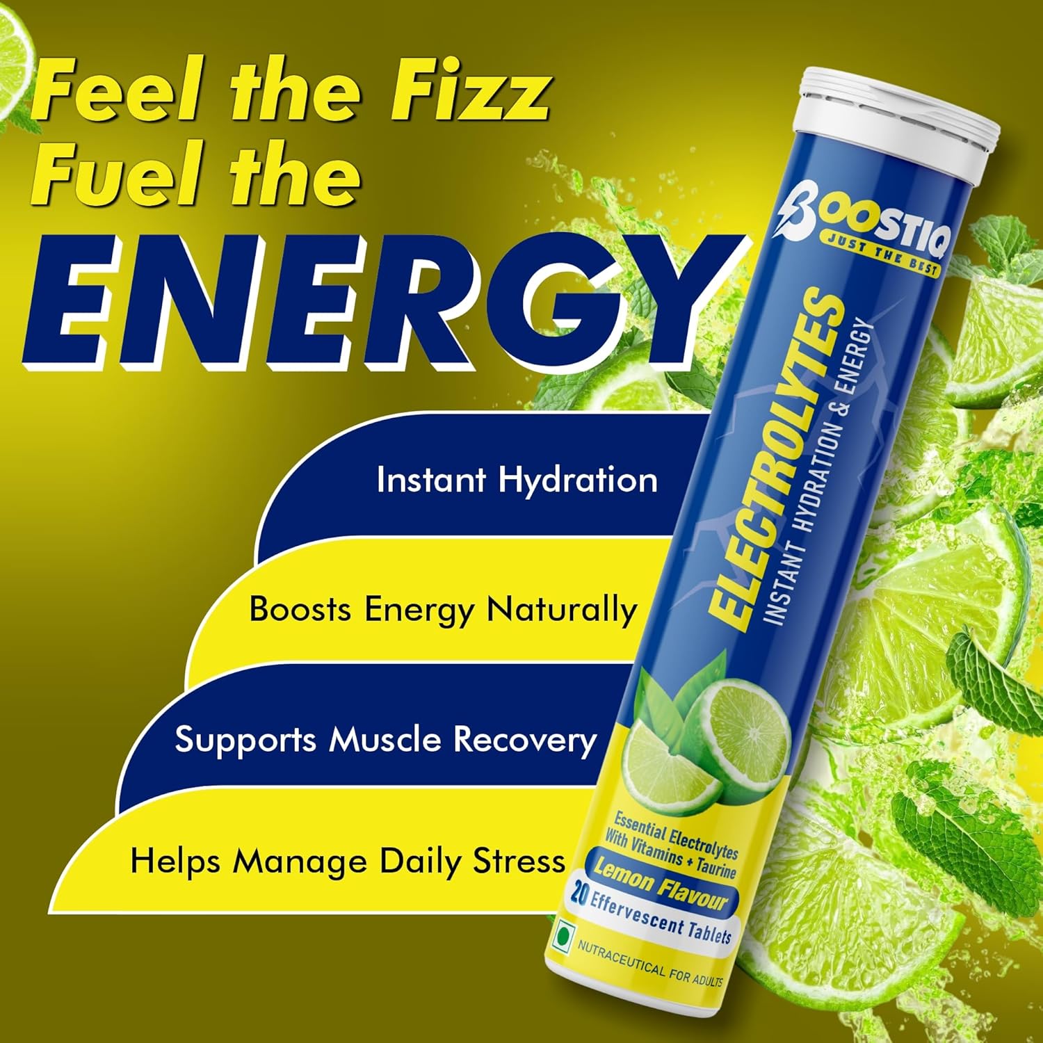 BOOSTIQ Electrolytes Effervescent Tablets - Lemon Flavour | Grocsy