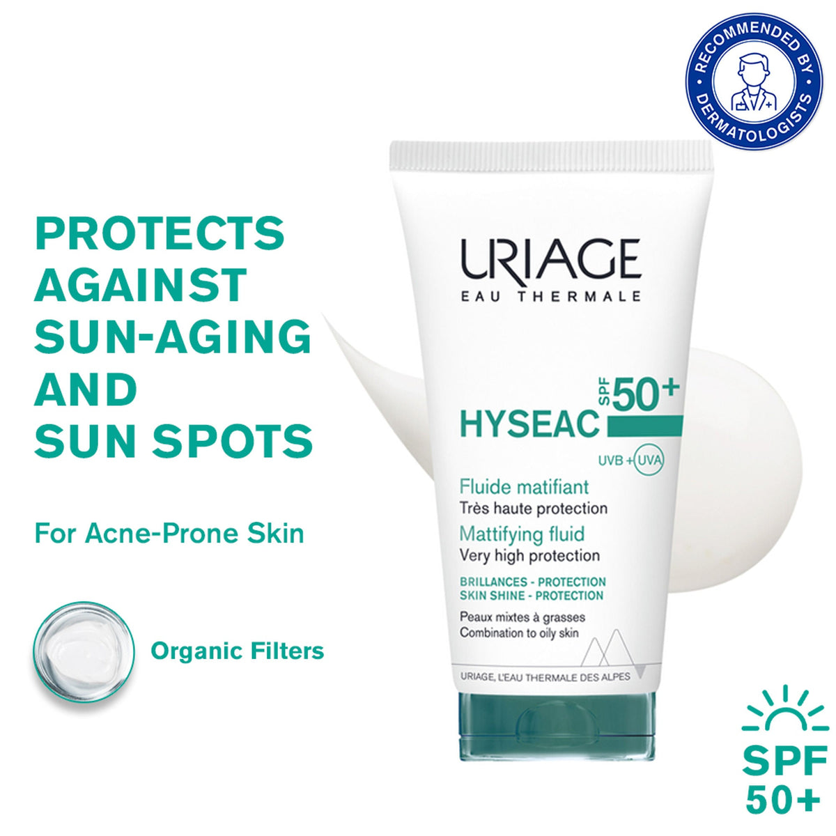 Uriage Hyseac Mattifying Fluid SPF50+ Light & Matt Texture Combination Oily Skin Dermat Recommended | Grocsy