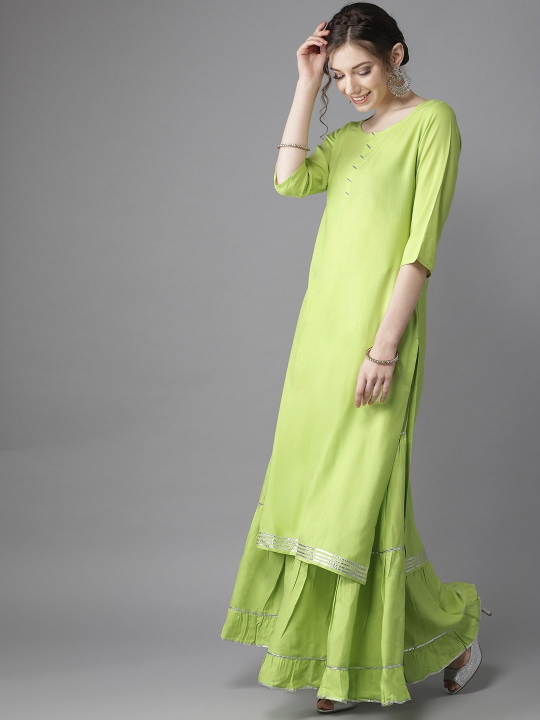 HERE&NOW Zesty Lime Green Gota Patti Kurta Set | Grocsy