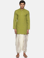 Sethukrishna Men Green Pure Cotton Kurta with Dhoti Pants | Grocsy
