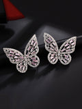 Yellow Chimes Silver-Toned & Pink Quirky Butterfly Studs Earrings