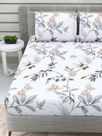 DREAM WEAVERZ White & Grey Floral 220 TC Cotton 1 Double Bedsheet with 2 Pillow Covers | Grocsy