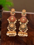 Shoshaa Maroon & Green Gold-Polished Contemporary Jhumkas Earrings | Grocsy