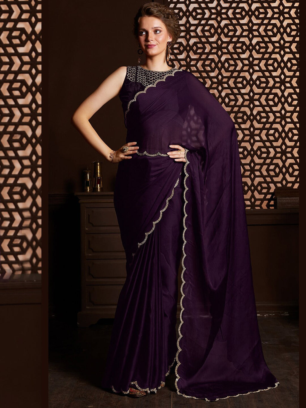 Saree Mall Embellished Border Pure Chiffon Sarees | Grocsy