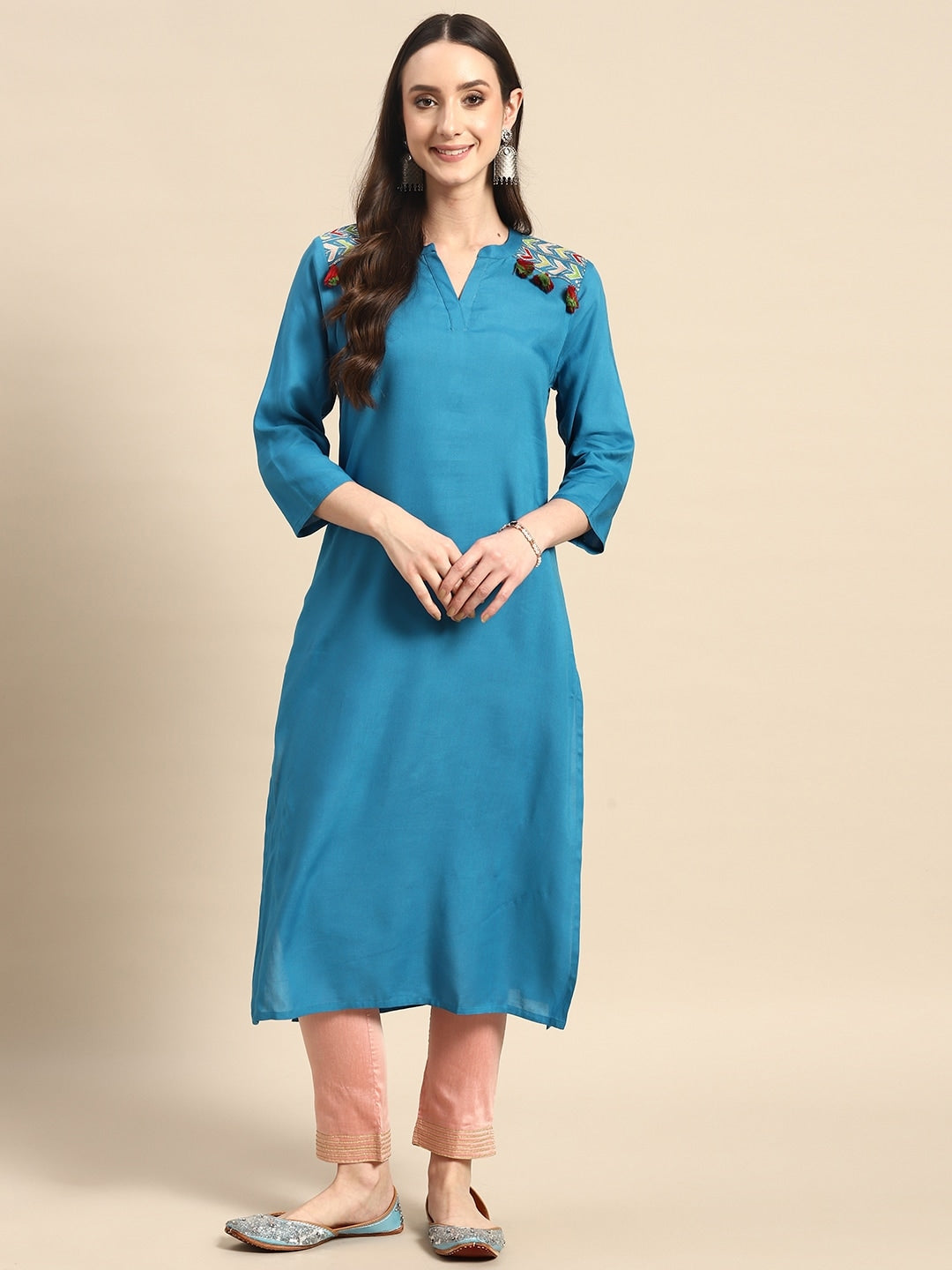 Sangria Women Tassel Detail Straight Kurta with Pocket | Grocsy